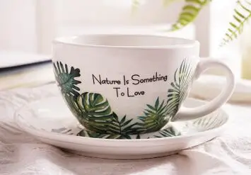 250ml cup saucer Monstera дизайн капучино чашка и блюдце листья тропических растений набор кофейных чашек для кафе и подарочный набор - Цвет: 250ml cup saucer