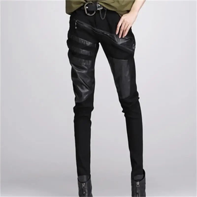 Новинка Осень зима 2018 женские декоративные шаровары из искусственной кожи на