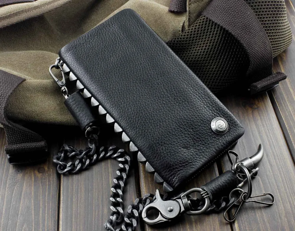 Новый Винтажный Мужской кошелек на молнии с заклепками из тяжелого металла и