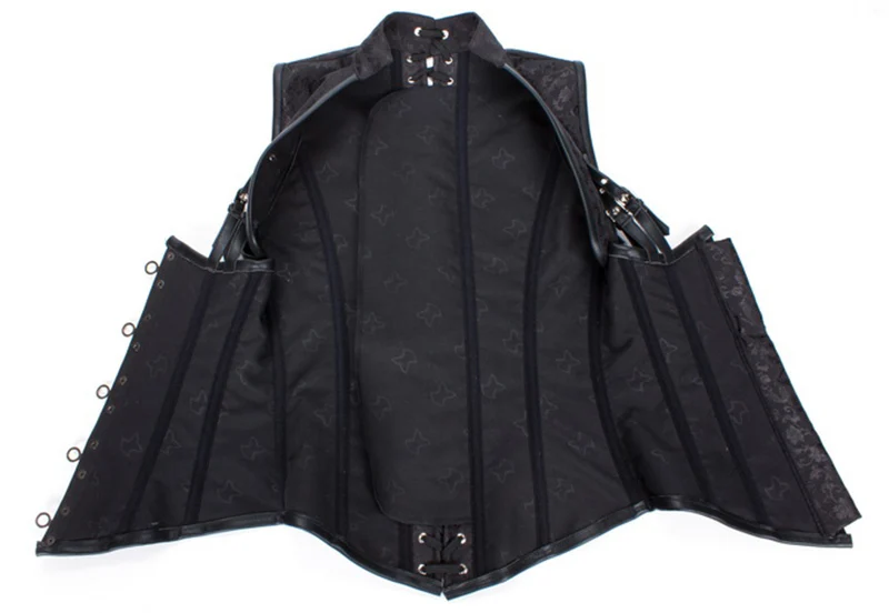 Черный костюм в стиле стимпанк стальной корсет с косточками под грудь талия