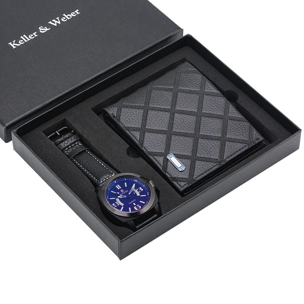 

Business Men's Quartz Watch Genuine Leather Watch Band Money Clip Soft Wallet Gift Set for Husband Reloj Masculino New 2019
