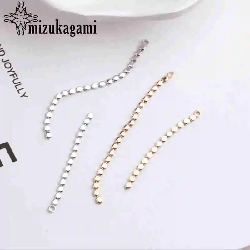 Позолоченная медная 18K настоящая плоская цепочка с шариками, 10 шт./лот, для DIY, модные серьги, аксессуары для изготовления ювелирных изделий