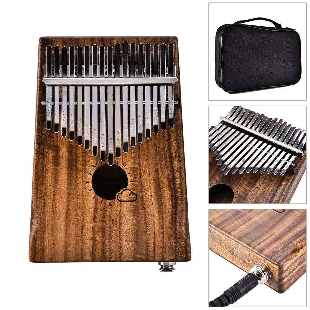 

17 Keys EQ kalimba Solid Acacia Thumb Piano Link Speaker Electric Pickup with Bag Cable Calimba Mbira Keyboard Instrument