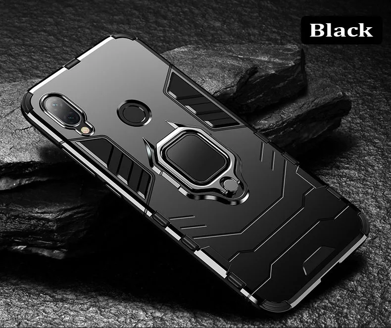Black -Finger Ring 1 Чехол для Xiaomi Redmi Note 7, Силиконовый противоударный чехол для Redmi 7 Note 7 Pro, матовый черный защитный чехол для Xiomi note7 - Цвет: Black -Finger Ring 1