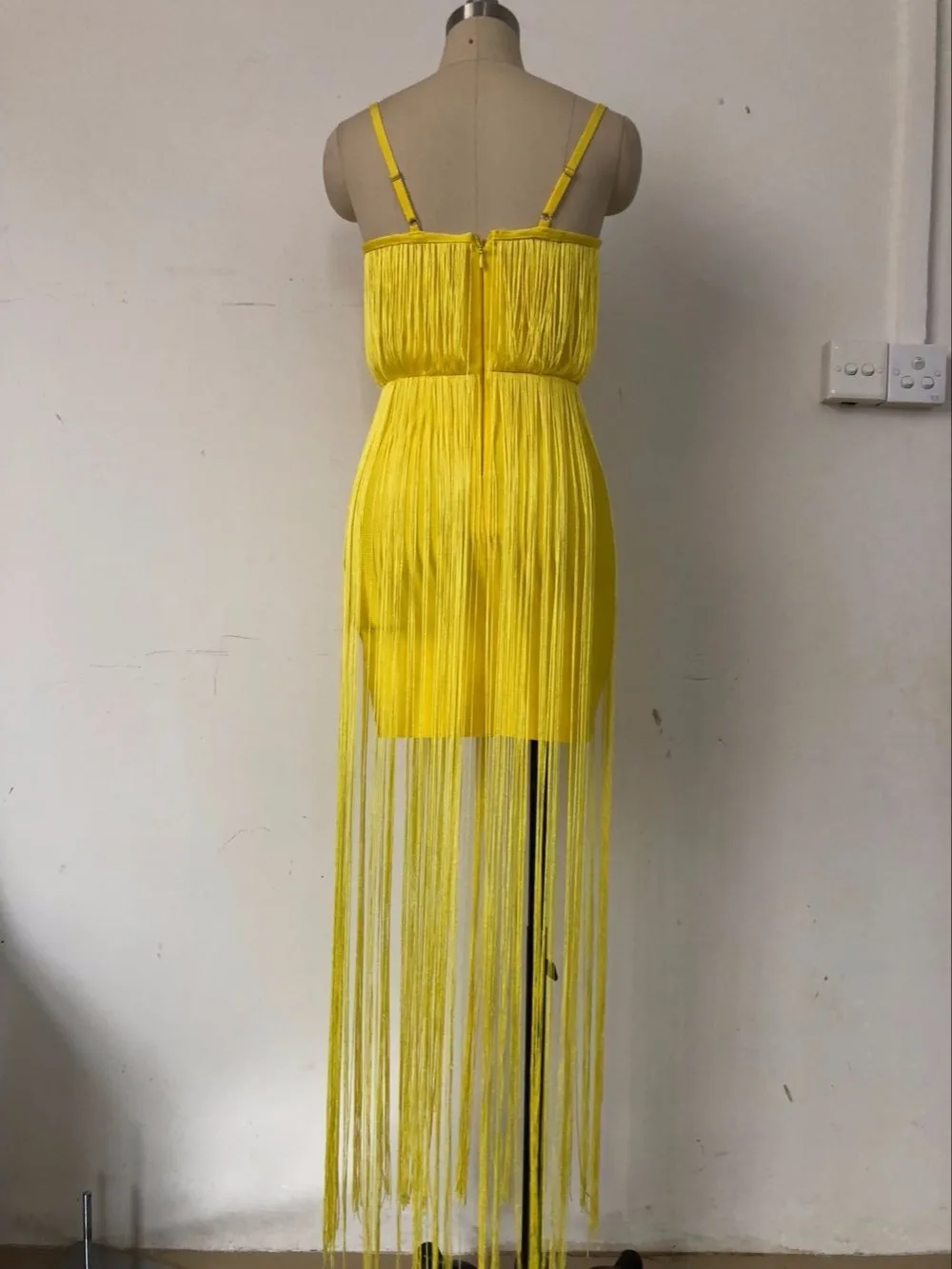 Женское длинное Бандажное платье с кисточками желтое/Черное 2018|bandage dress|long bandage