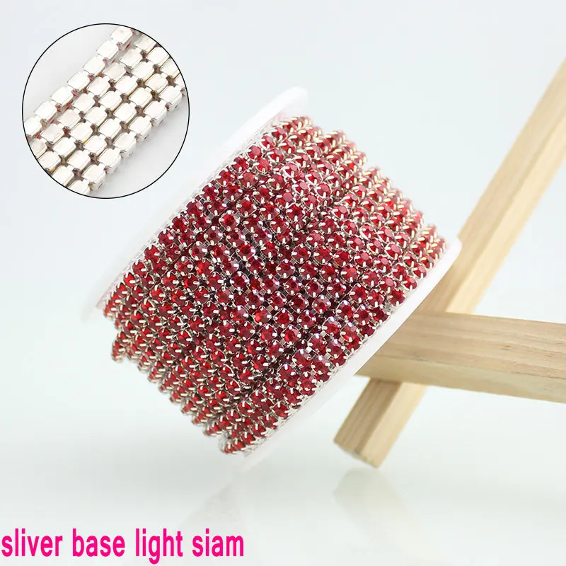 QIAO новые предложения кристалл горный хрусталь DIY Красота SS12 10 ярдов/рулон 3 мм модные аксессуары прозрачная близкая цепь страз в оправе - Цвет: Sliver base Lt siam