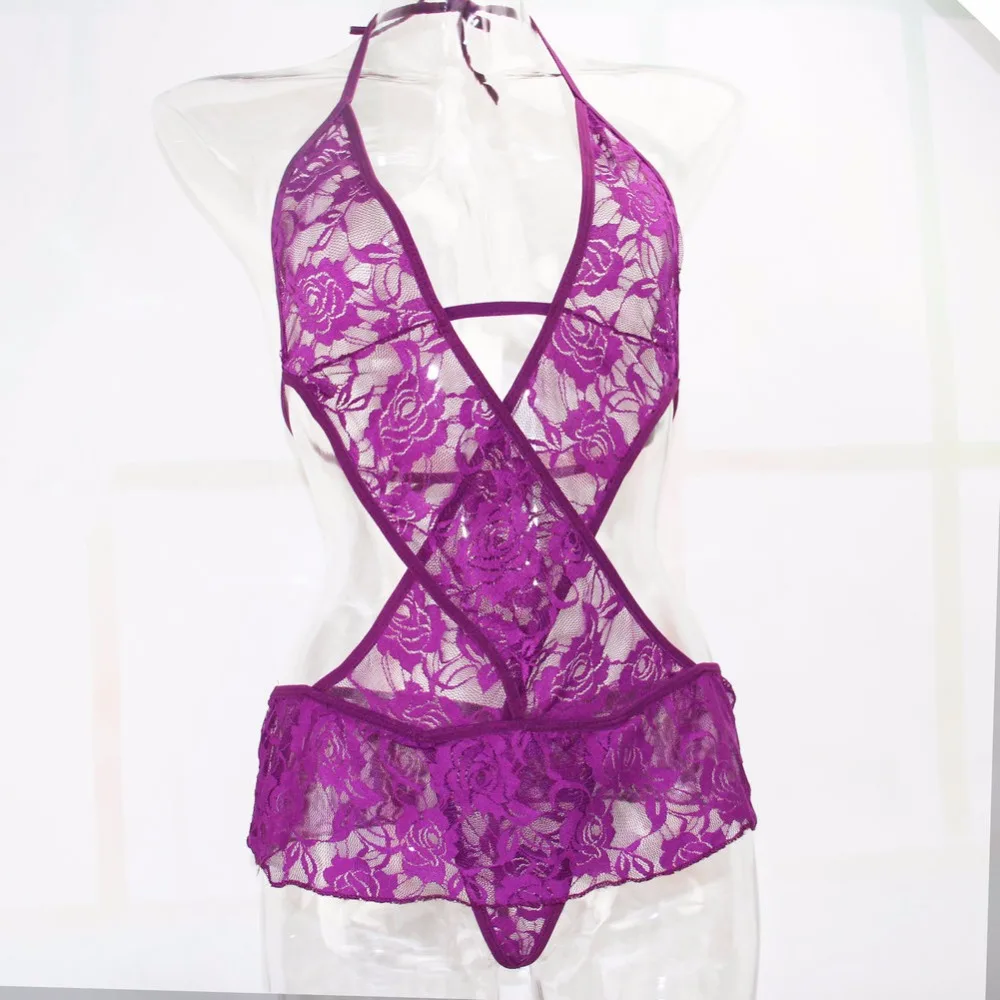 Фиолетовое сексуальное нижнее белье женское Прозрачное с открытыми плечами