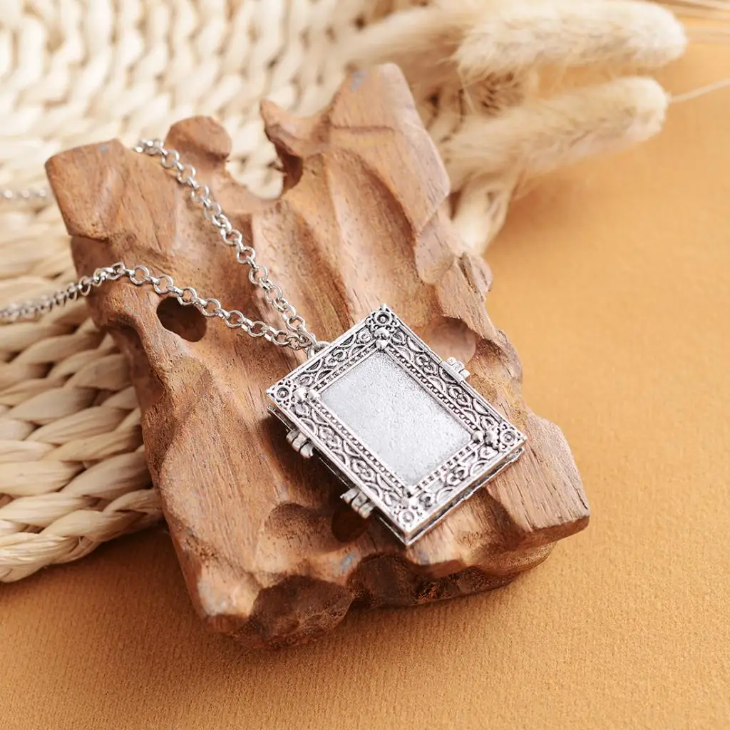 Ретро готический Openable квадратный кулон фоторамка коробка ожерелье ювелирные