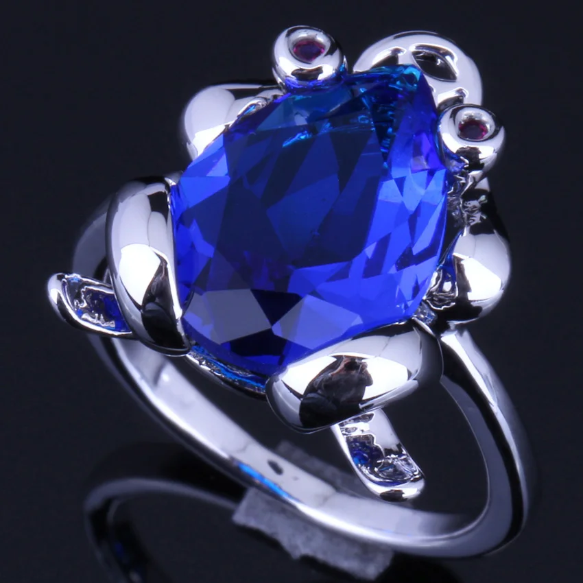 

Fascinating Frog Blue Cubic Zirconia Silver Plated Ring V0130