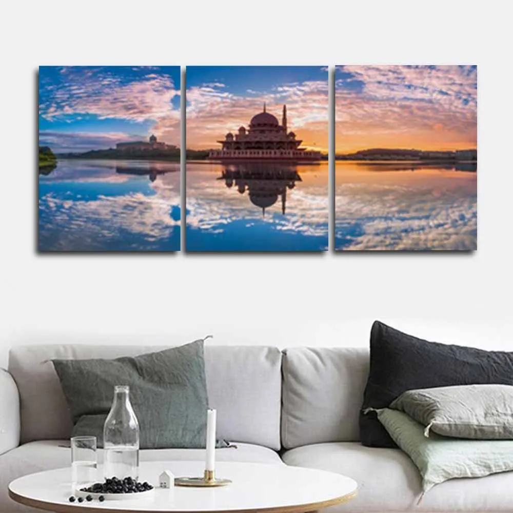 3 Панели Sunrise Sky Scene винтажная холст масляная живопись настенная плакат для