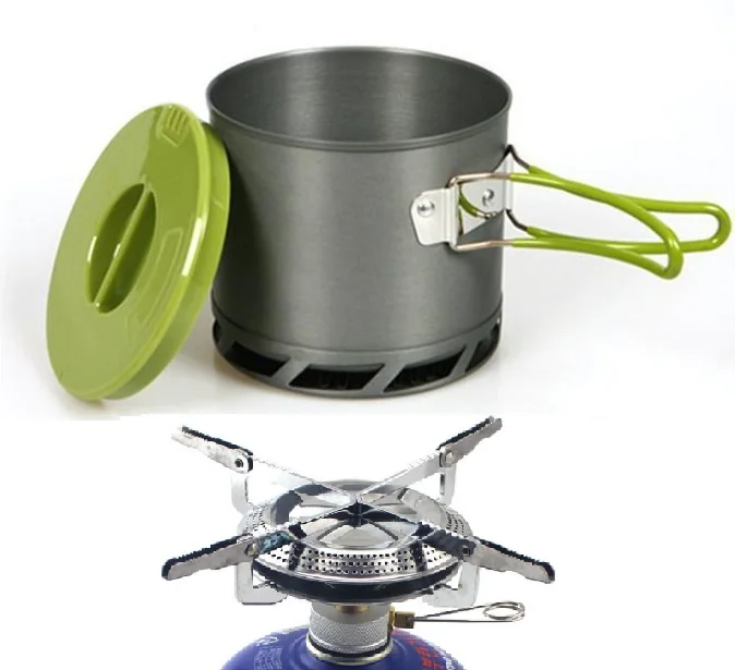 Pot with Stove Открытый теплообменник горшок чашка Кемпинг Пикник Кухонная Посуда чайник 1.2L DS202 - Цвет: Pot with Stove
