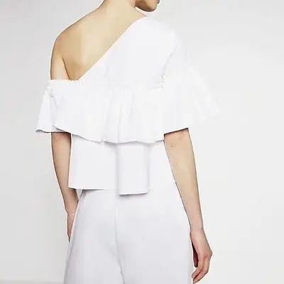 Модная летняя рубашка на одно плечо женская шифоновая блузка с коротким рукавом