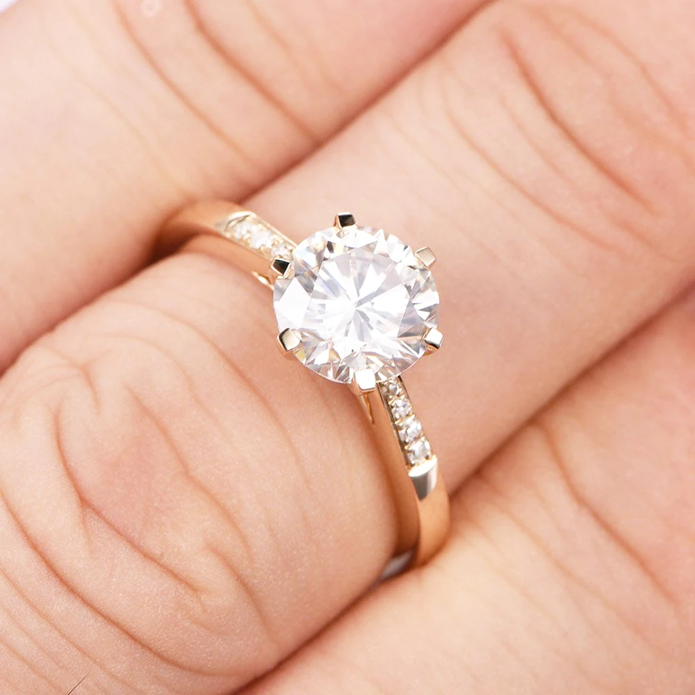

10K Yellow Gold 1.0ct 6.5mm Round Cut G Moissanite Engagement Ring Anniversary Ring Moissanite Ring For Women