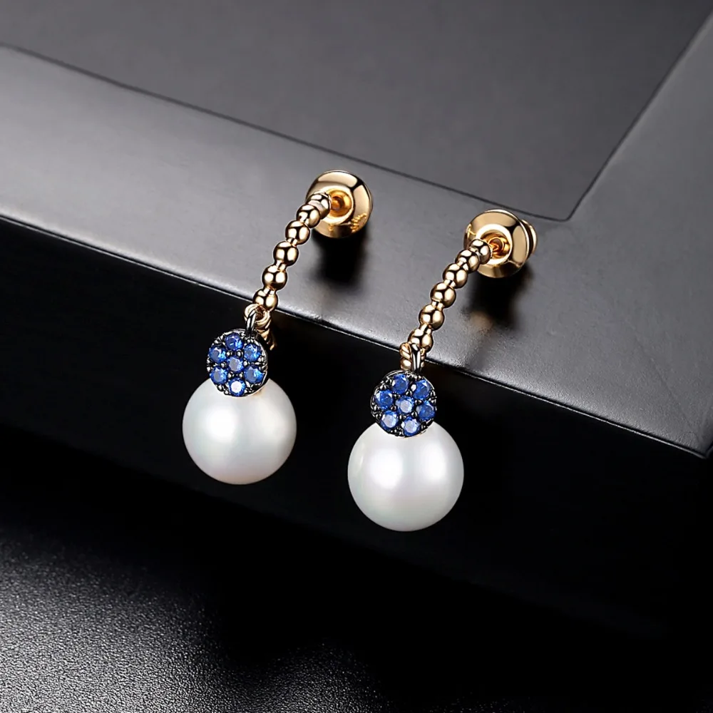 LUOTEEMI новые модные маленькие серьги-подвески золотого цвета с синим кубическим