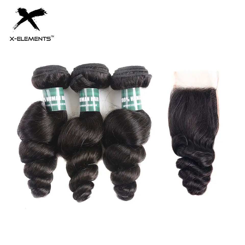 X Elements Hair 100% перуанские человеческие волосы 3 пучка с закрытием свободные