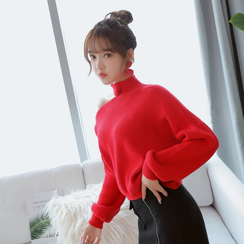 Fashion Pullover Full Sleeve Solid Knitted Women Sexy Off Shoulder Slash Neck Jumper Design Thick Sweaters Casual Loose | Женская одежда