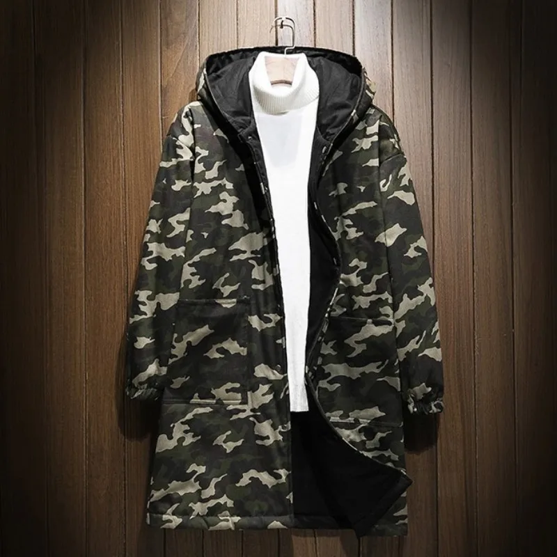 Мужская камуфляжная зимняя Свободная куртка с капюшоном|Мужские парки| |