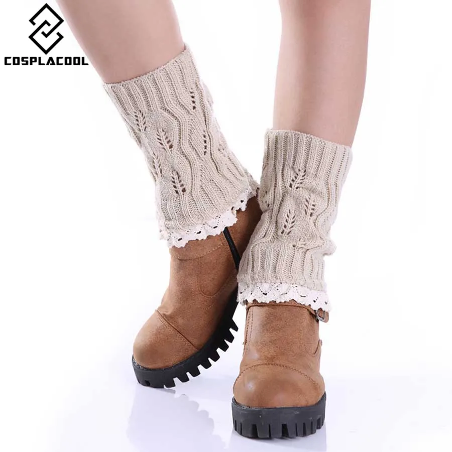 [Cospacool] женские носки Хлопковые вязаные гетры с кружевными цветами для ботинок 9
