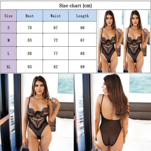 Горячее ночное кружевное женское белье Babydoll Нижнее белье Ночное цельное сексуальное черное боди