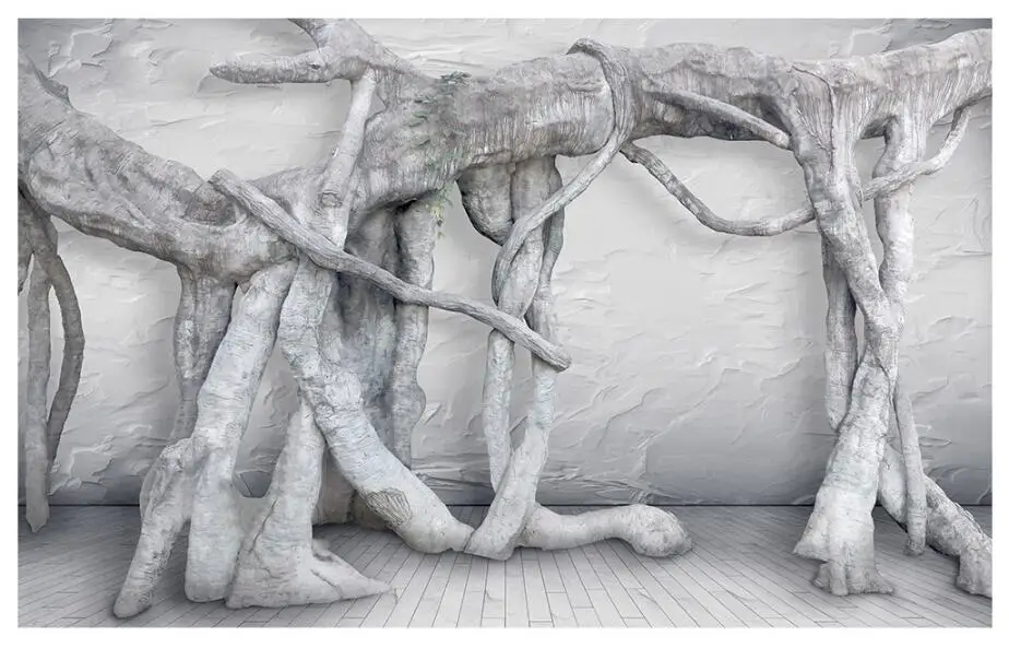 Beibehang черный и белый 3d трехмерное искусство корень дерева искусство девственный лес ТВ фон фрески обои для стен 3 d - Цвет: Белый