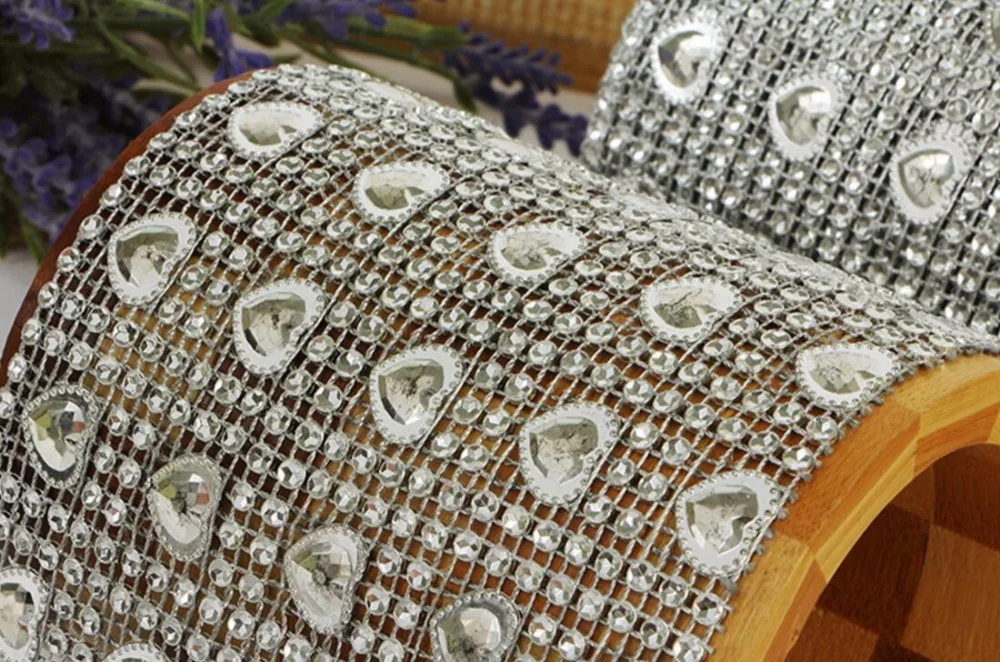Сгибаемая сетка с серебристыми бусинами в виде сердца 10 ярдов обмотка рулоне