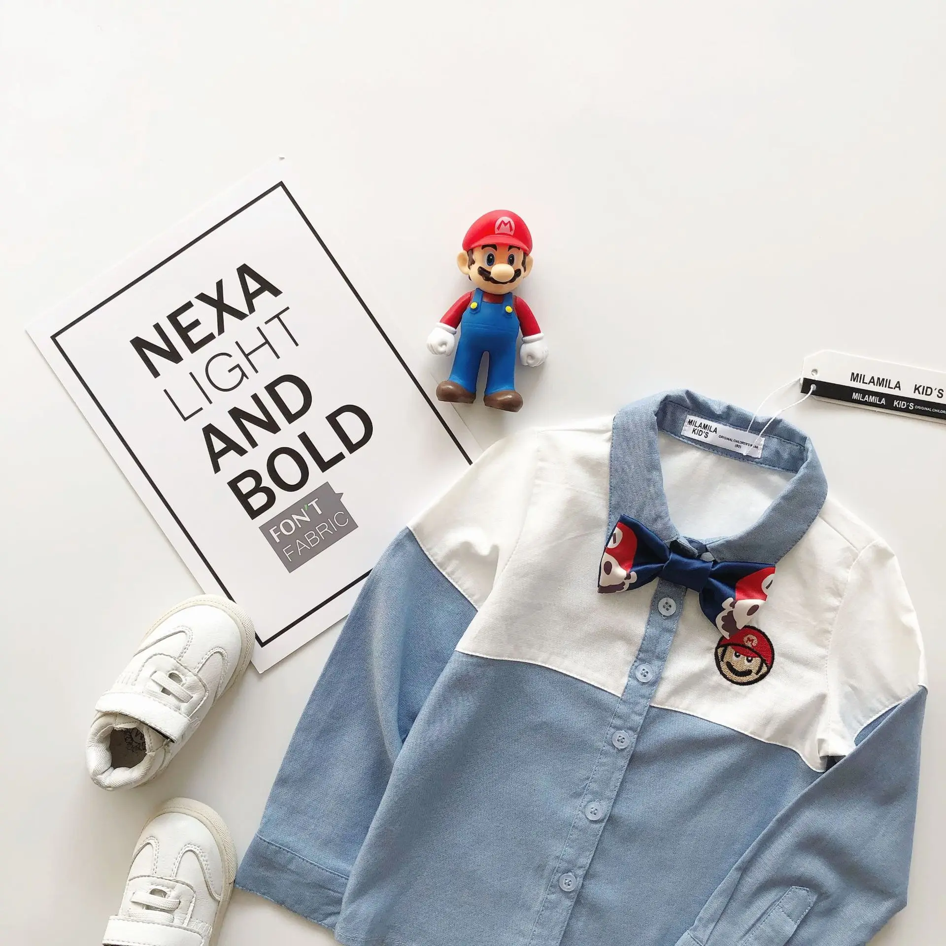 Tonytaobaby/модные хлопковые рубашки с отложным воротником и героями мультфильмов; новое осеннее платье для мальчиков и девочек с галстуком-бабочкой