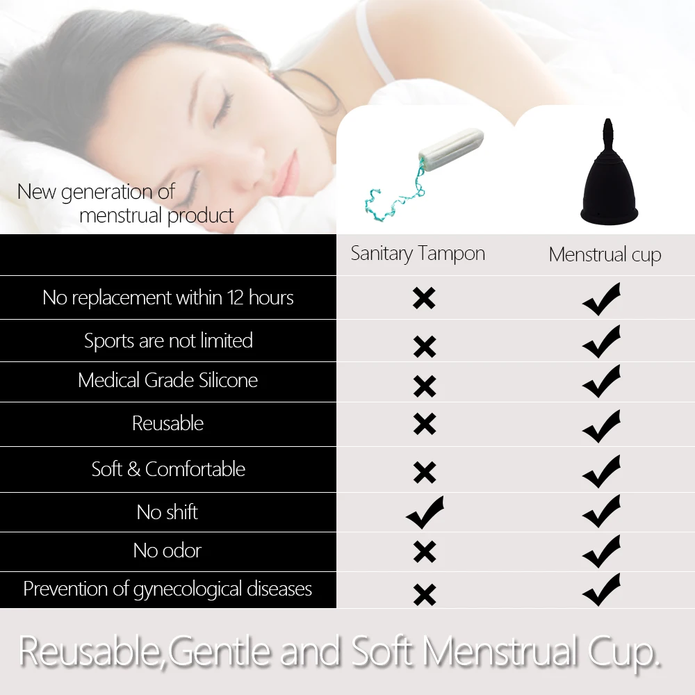 

Medical Grade Girls Menstrual Cup Set Black Feminine Hygiene Cups&Foldable Esterilizador Copa Health Care Cup Lady Menstruelle