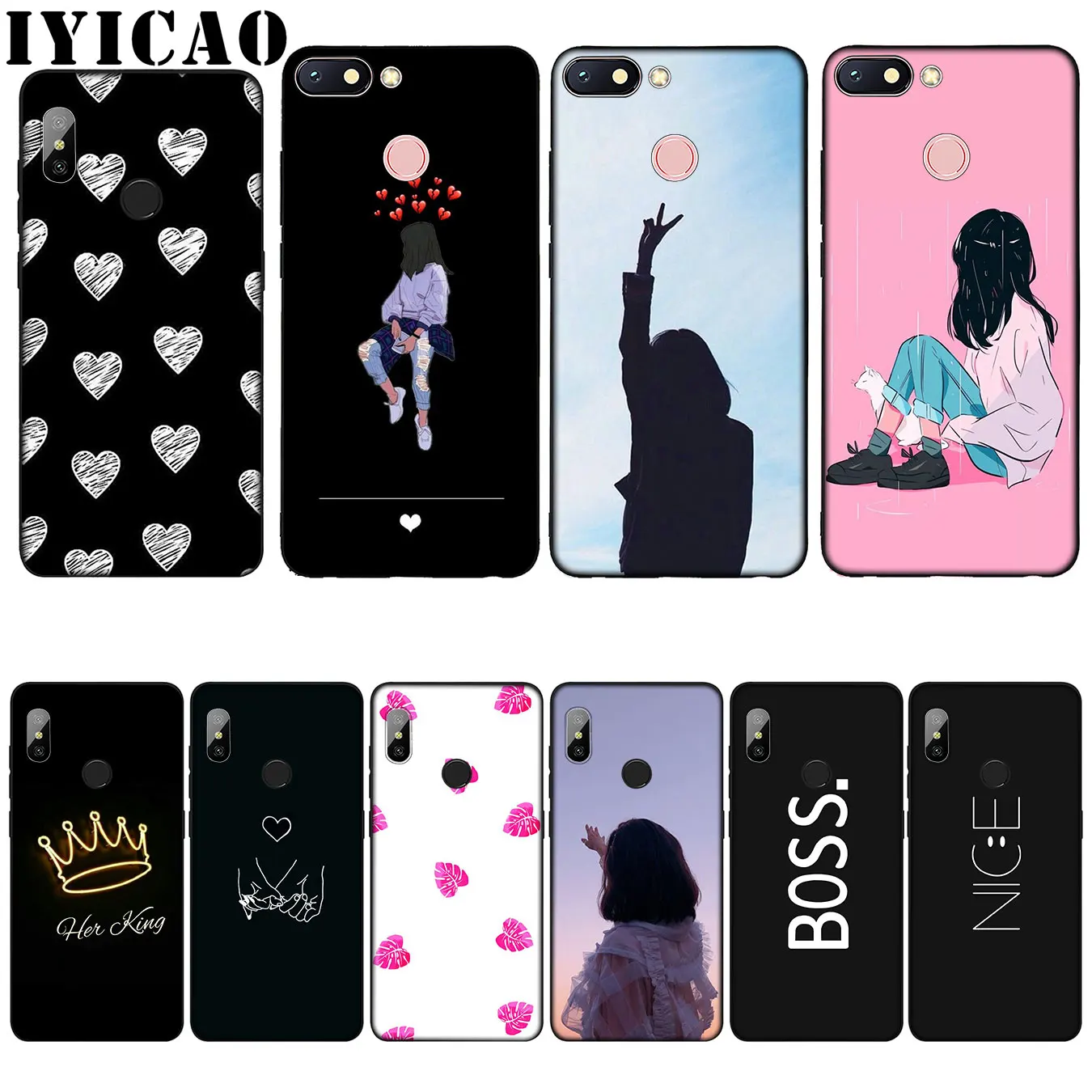 IYICAO Simple Love Heart Silicone Soft Case for Xiaomi Redmi 6A 5A Note 7 4 4X 5 Plus 6 Pro Black TPU Cover |