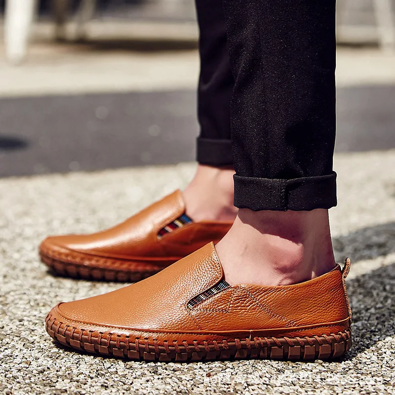TRAANO Men Genuine Leather Shoes Slip On Black Real Loafers Mens Moccasins Italian Designer CC-077 | Обувь