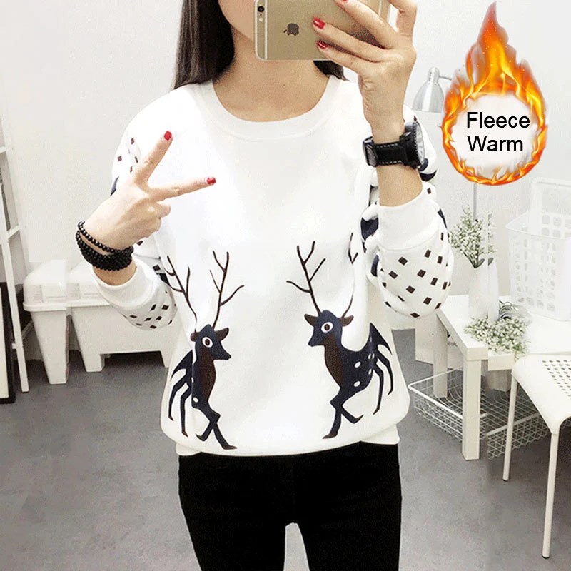 Олень Рождественский свитер флис теплый пуловер Для женщин Sweatershirt свитера 2018