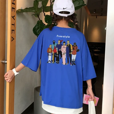Harajuku футболки женская летняя одежда шикарная Ulzzang трендовая полосатая большая футболка с коротким рукавом Свободная Студенческая футболка - Цвет: ShanH 9836 lan