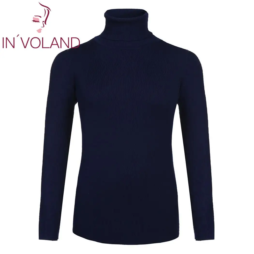 IN'VOLAND Plus Size Women Sweater Turtleneck Temperature Long Sleeve Casual Winter Pullover Solid Knit Female Sweaters | Женская
