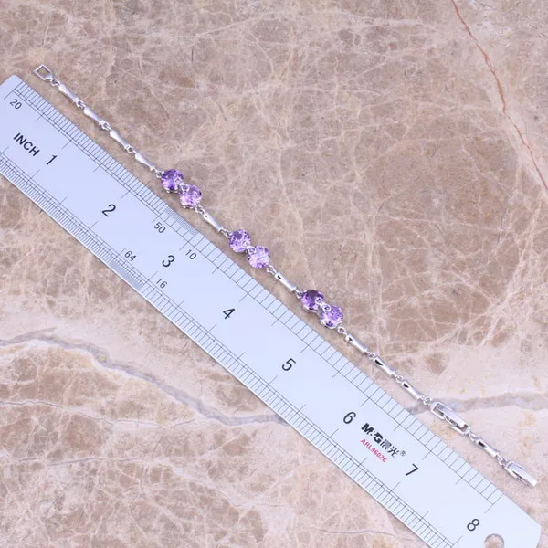Заманчивый фиолетовый кубический цирконий посеребренный браслет-цепочка 7 - 8