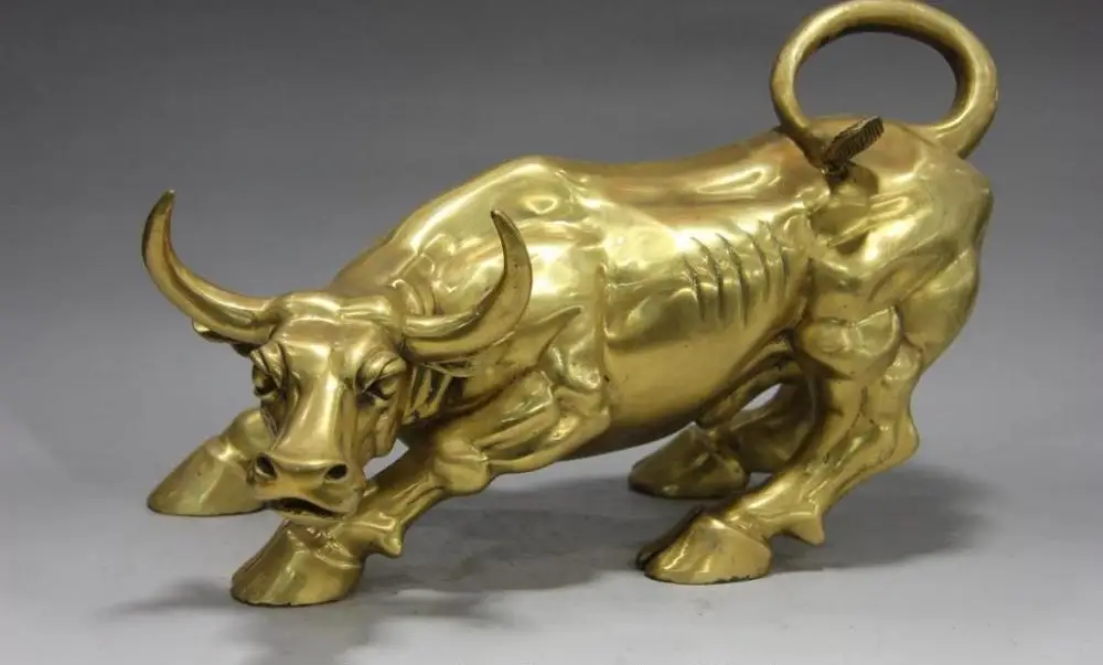 

10 Chinese Folk Brass Copper Feng Shui Lucky Wealth cattle Bull Wild ox Statue