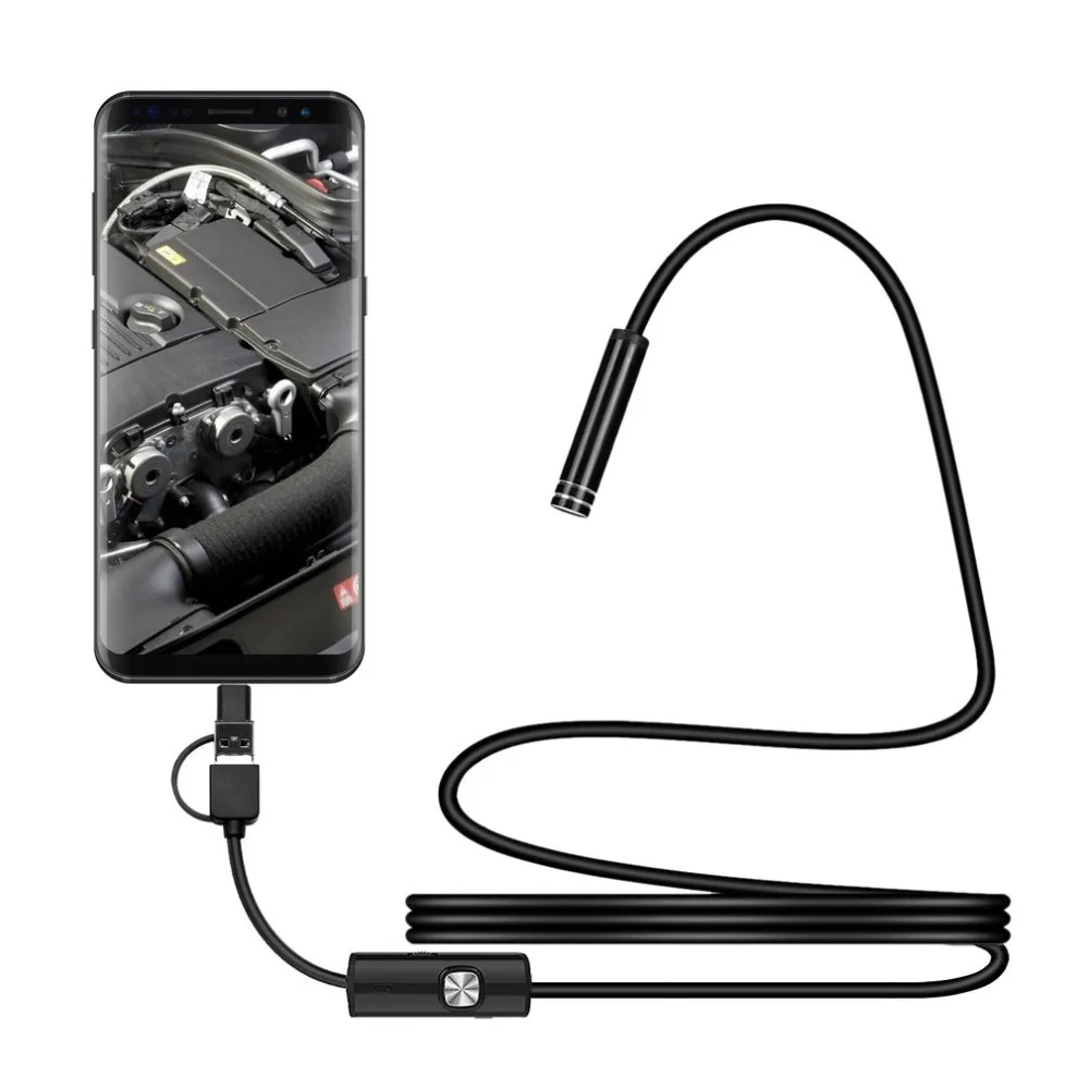 1 м 7 мм Micro USB/Тип-c/Android 3-в-1 компьютер эндоскоп бороскоп Водонепроницаемый Micro USB Камера инспекции труб