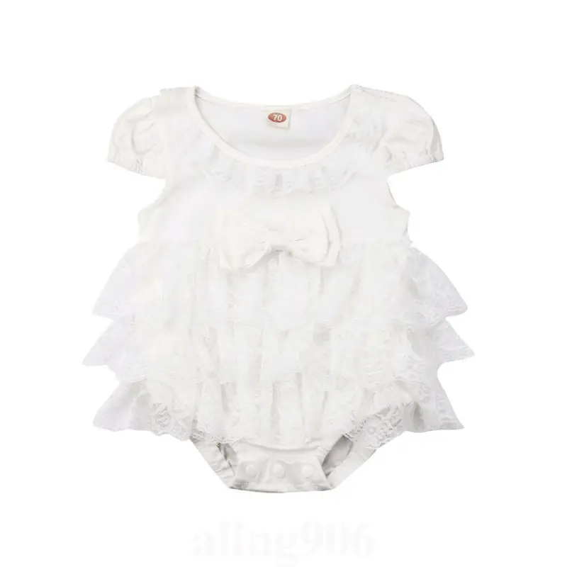 Для новорожденных девочек Кружевное боди Летняя Одежда для младенцев лук