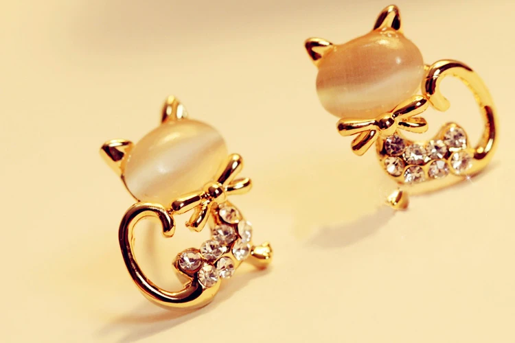 Серьги гвоздики с кристаллами в виде котят ювелирные изделия|cat earrings|fashion stud