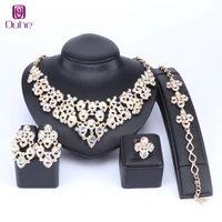 ouhe luxury ab color crystal bridal jewelry sets dubai gold color fashion wedding jewelry necklace bracelet earrings ring sets