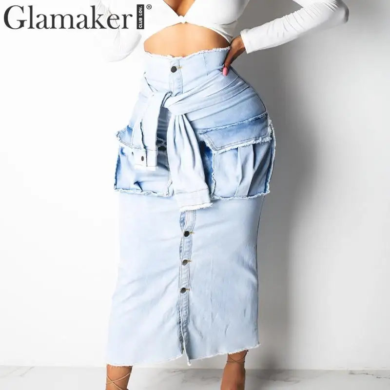 Женская облегающая юбка Glamaker синяя карандаш с высокой талией|Женские юбки| |