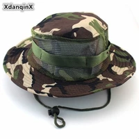 xdanqinx summer mens jungle camouflage bucket hats fashion casual flat top male rope fixing mesh breathable panama brands hat