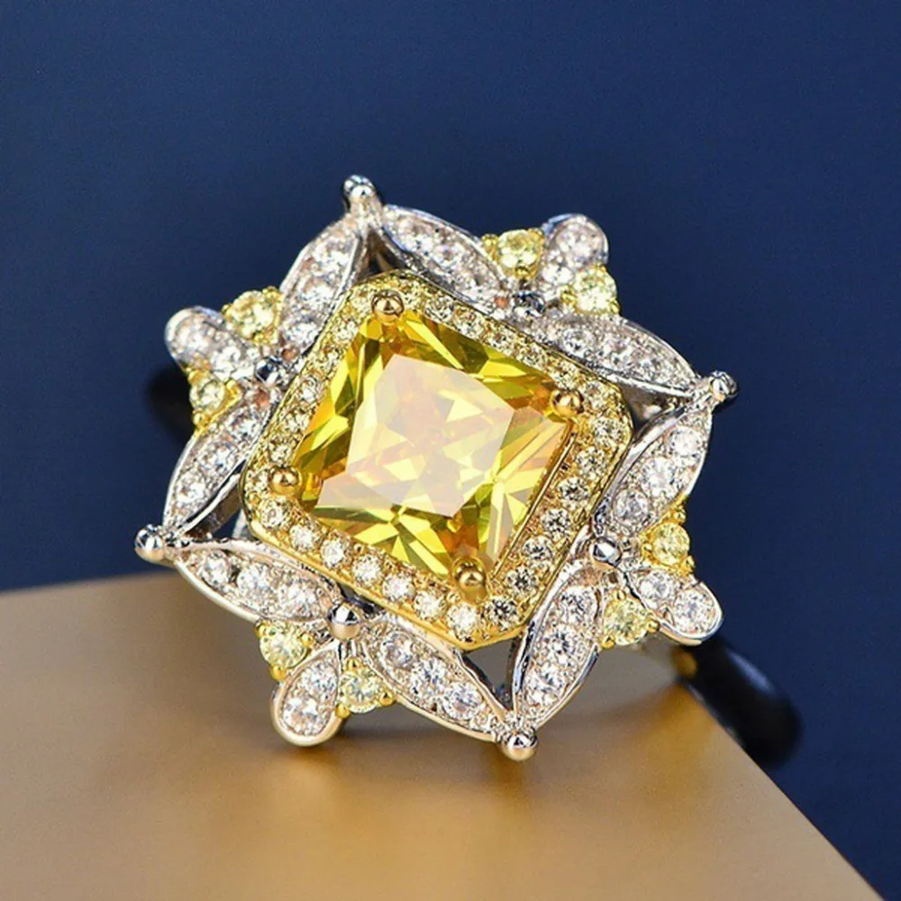 

Luxury Fashion Lady Glamour Yellow Square Party Engagement Wedding Anniversary Ring for women L0308