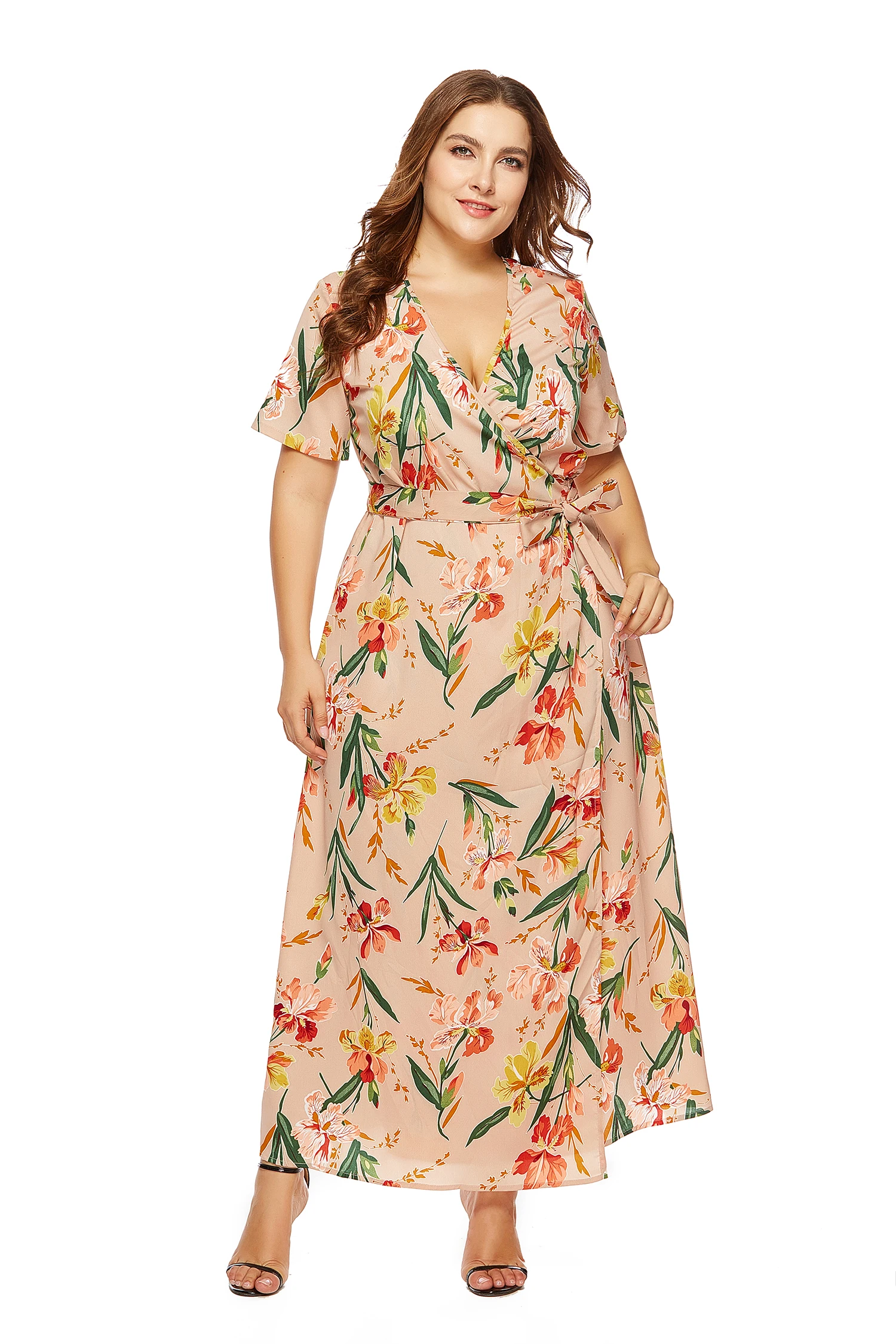 

DUOUPA 2019 New Spring and Summer Women's V-neck Print Dress Bohemian Beach Sexy Big Dress Dress Loose Women's Clothing