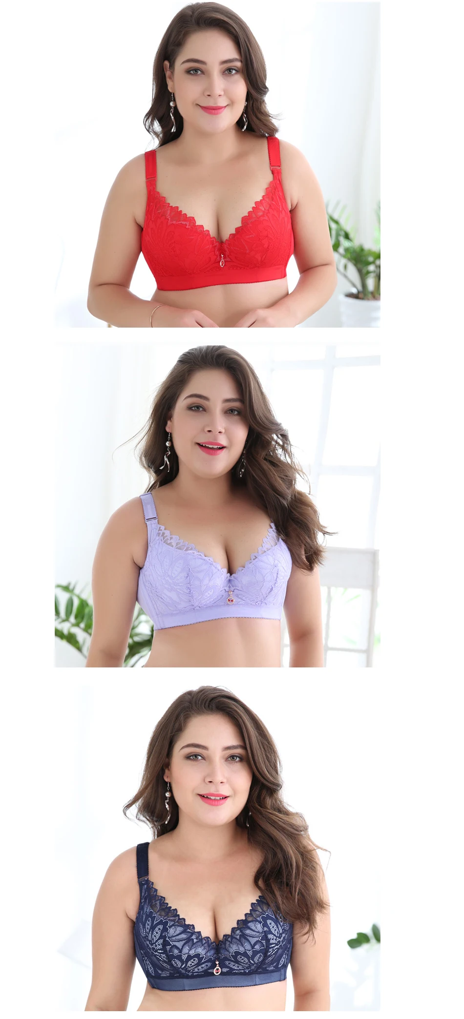 FallSweet Plus Size Women Bras Underwire Lace Brassiere Push Up D DD Cup Sexy Underwear 105 110
