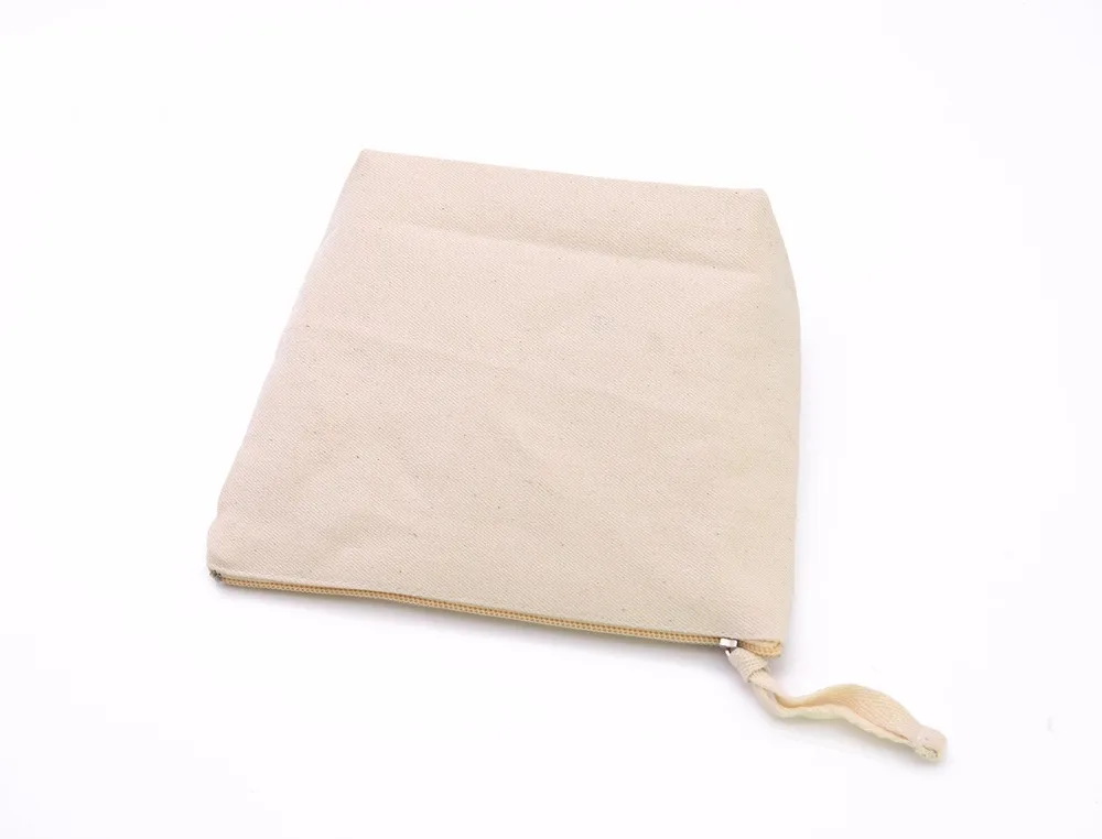 

OIVEFEET,LG0045C 100pcs Plain Cotton Canvas Cosmetic Travel Makeup Gold Silver Zipper Pouch Bag Custom logo Accept