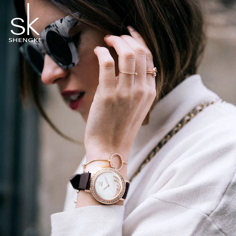 

SHENGKE Vintage Rhinestone Female Clock Rose Gold bayan kol saati SK Ladies Wrist Watch Women Watches For Relogio Feminino 2020