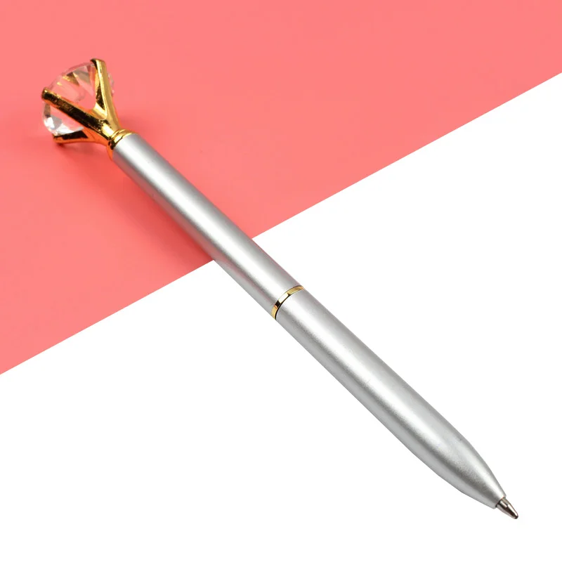 Painting Silver 1 шт Kawaii Шариковая ручка большой драгоценный камень металлическая шариковая ручка с большим бриллиантом синяя и черная волшебная ручка модные школьные офисные принадлежности - Цвет: Painting Silver