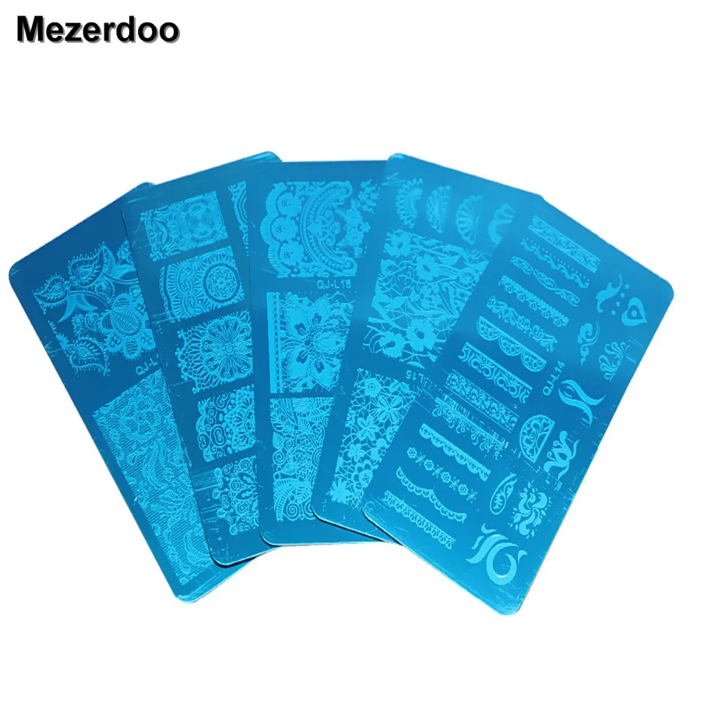 1 шт. прямоугольная штамповка для ногтей Mezerdoo шаблон кружева цветок листья штамп
