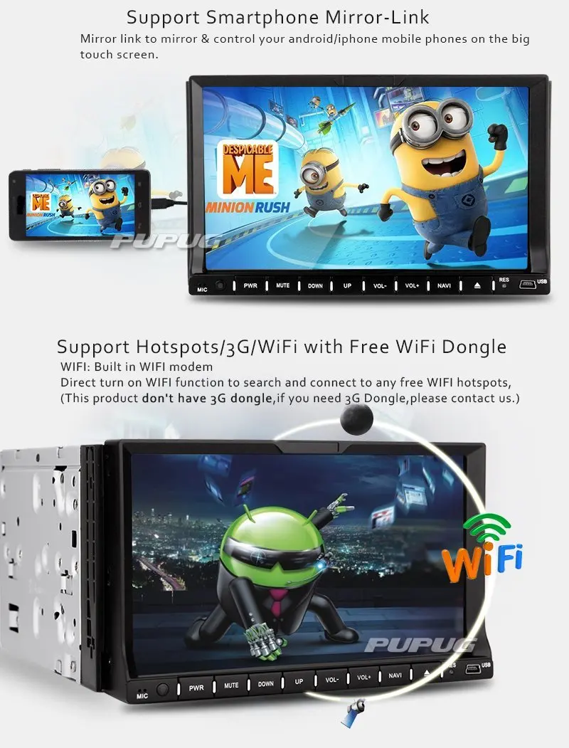 Pupug 2Din автомобильный DVD 7 дюймов емкостный сенсорный экран поддержка CD чистый