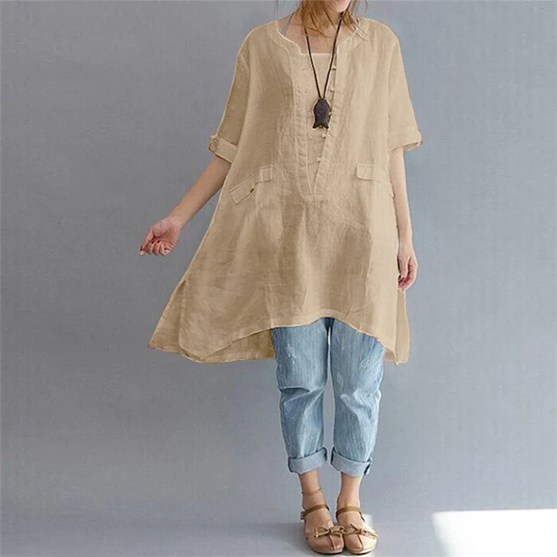 

Newly Women Solid Color Shirts Short Sleeves Round Neck Loose Casual Shirts for Summer m99
