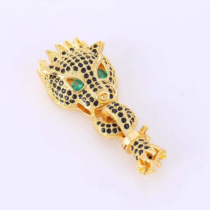 European Hot Fashion Micro Pave Black Zircon Copper Leopard Head Jewelry Fittings For Bracelet Necklace Pendant Connector Clasps | Украшения